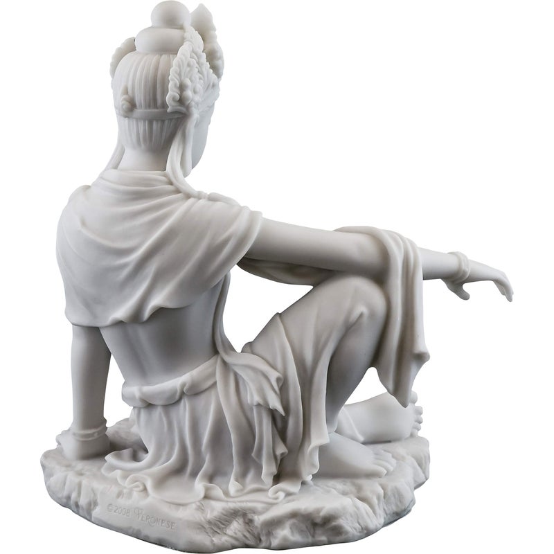 Top Collection Water & Moon Quan Yin Royal Ease Pose Statue- Buddhist Kwan Yin Goddess of Compassion and Mercy Sculpture in White Marble Finish - 7.25-Inch Collectible Figurine - Image 3